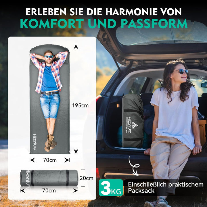 HIKENTURE Isomatte Selbstaufblasend, 8CM Dicke Camping Matratze aus Schaumstoff, Selbstaufblasbare L