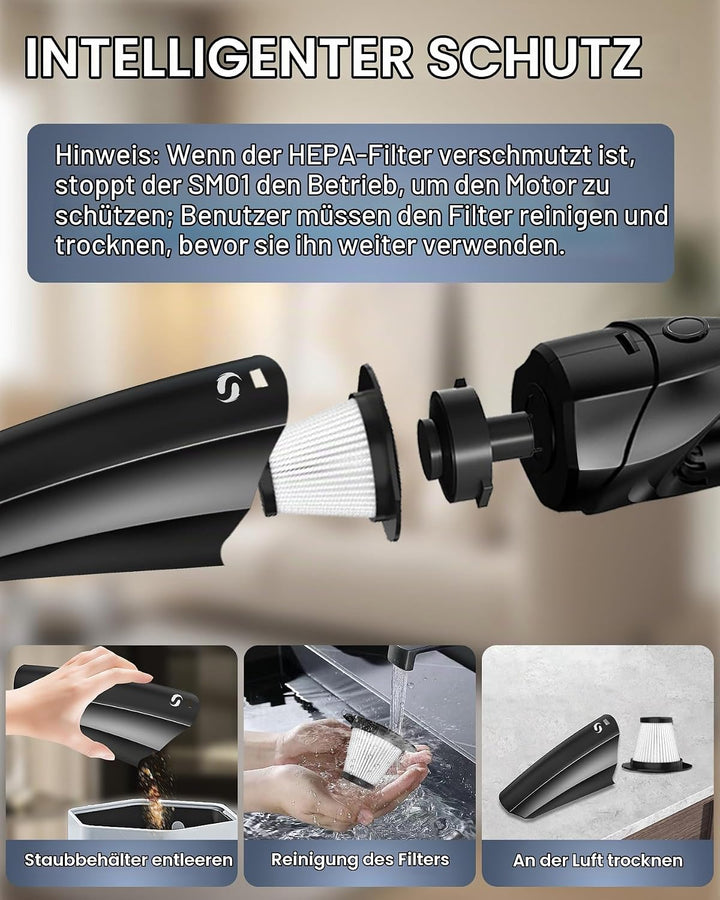Handstaubsauger Akku, leistungsstarker Autostaubsauger, Mini Staubsauger mit Schnellladung und wasch