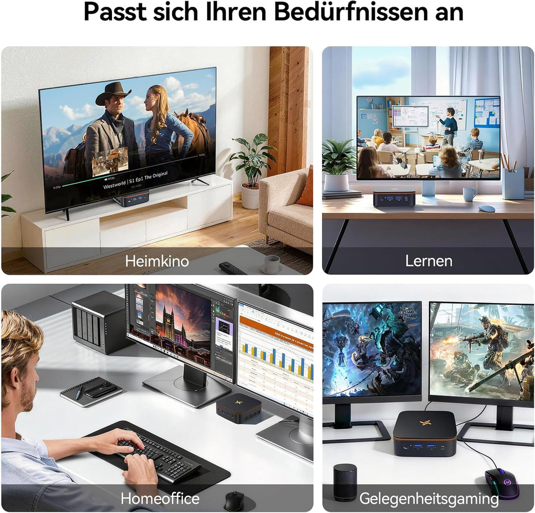 Huidun H50 AMD Ryzen, Radeon Vega 6 Mini PC(Besser als N95/N100/4300U), 8GB DDR4 256GB SSD, Win 11 p