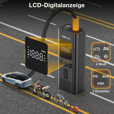 Tavaler Elektrische Luftpumpe Fahrrad, 150PSI Tragbarer Akku Luftpumpe Fahrrad/Auto, 4000 mAh Wieder