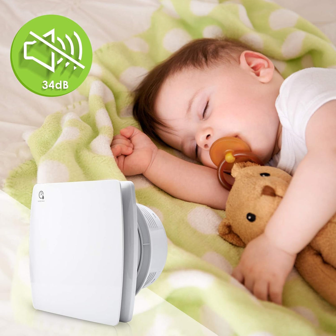 Jopassy Badlüfter 100 mm Abluftventilator mit Rückschlagventil, Badlüfter mit Feuchtigkeitssensor, W