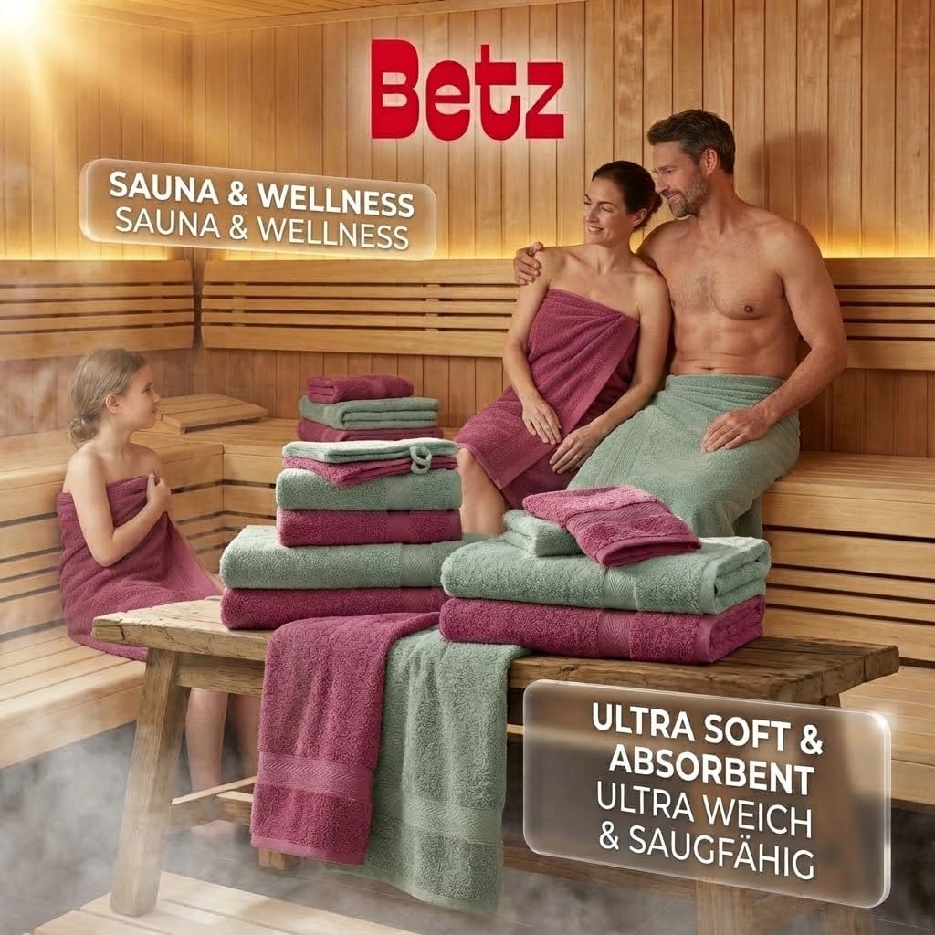 Betz 12-TLG. Handtuch Set Premium 100% Baumwolle 2 Duschtücher 4 Handtücher 2 Gästetücher 2 Seiftüch