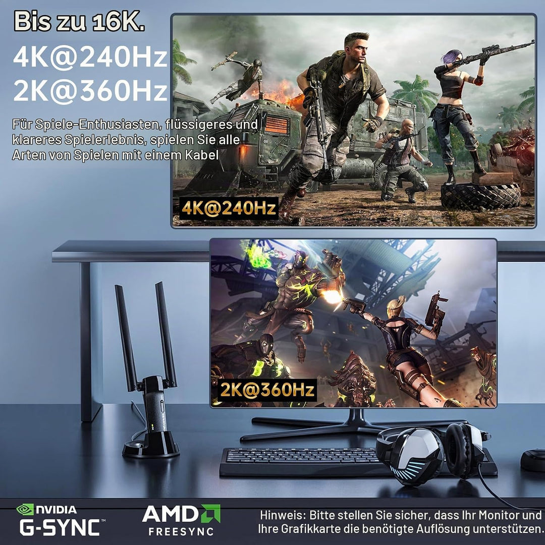 Glasfaser DisplayPort Kabel 2.1 2.0 10 M, 16K Glasfaserkabel DP 2.1 2.0 Kabel Unterstützt 54 Gbit/s,