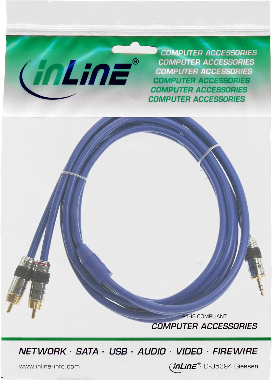 InLine 89937P Cinch/Klinke Kabel, PREMIUM, 2x Cinch Stecker an 3,5mm Klinke Stecker, 20m