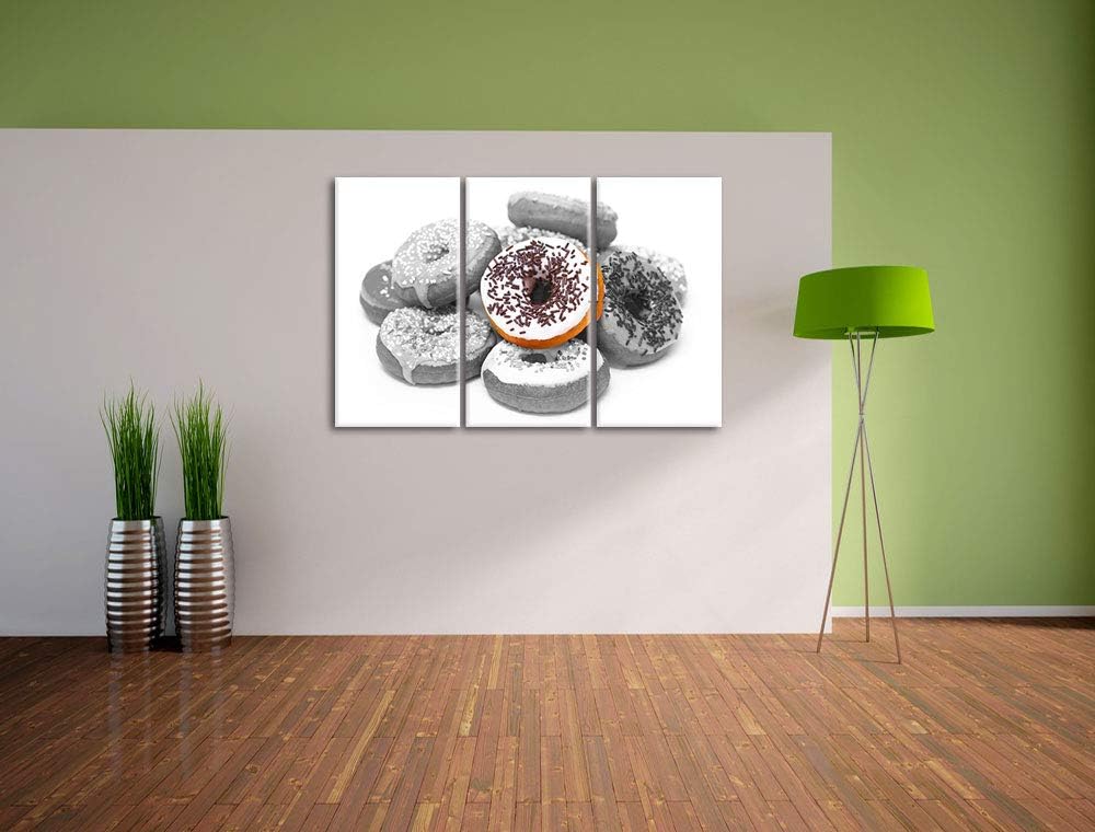 Donut mit Glasur und Liebesperlen schwarz/weiss 3-Teiler Leinwandbild 120x80 Bild auf Leinwand, XXL