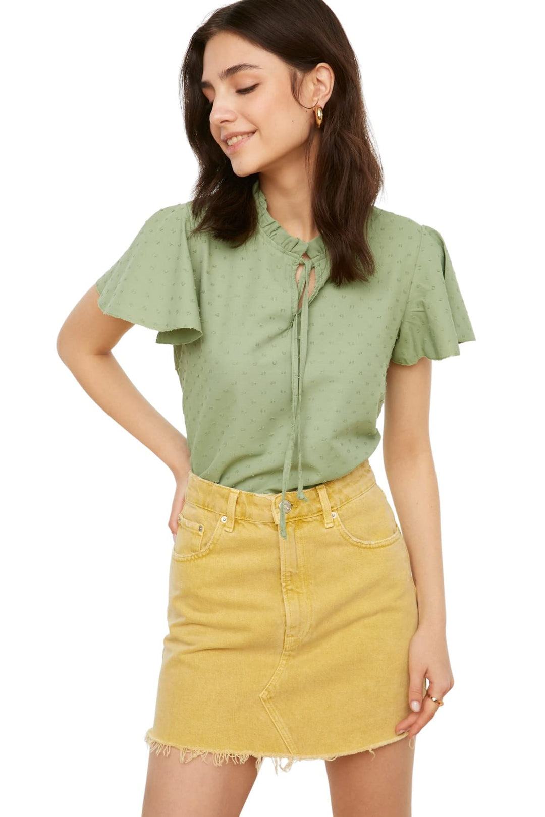 TRENDYOL Damen Woman Regular Standard Mandarin Collar Woven Blouse Hemd 34 Mint, 34 Mint