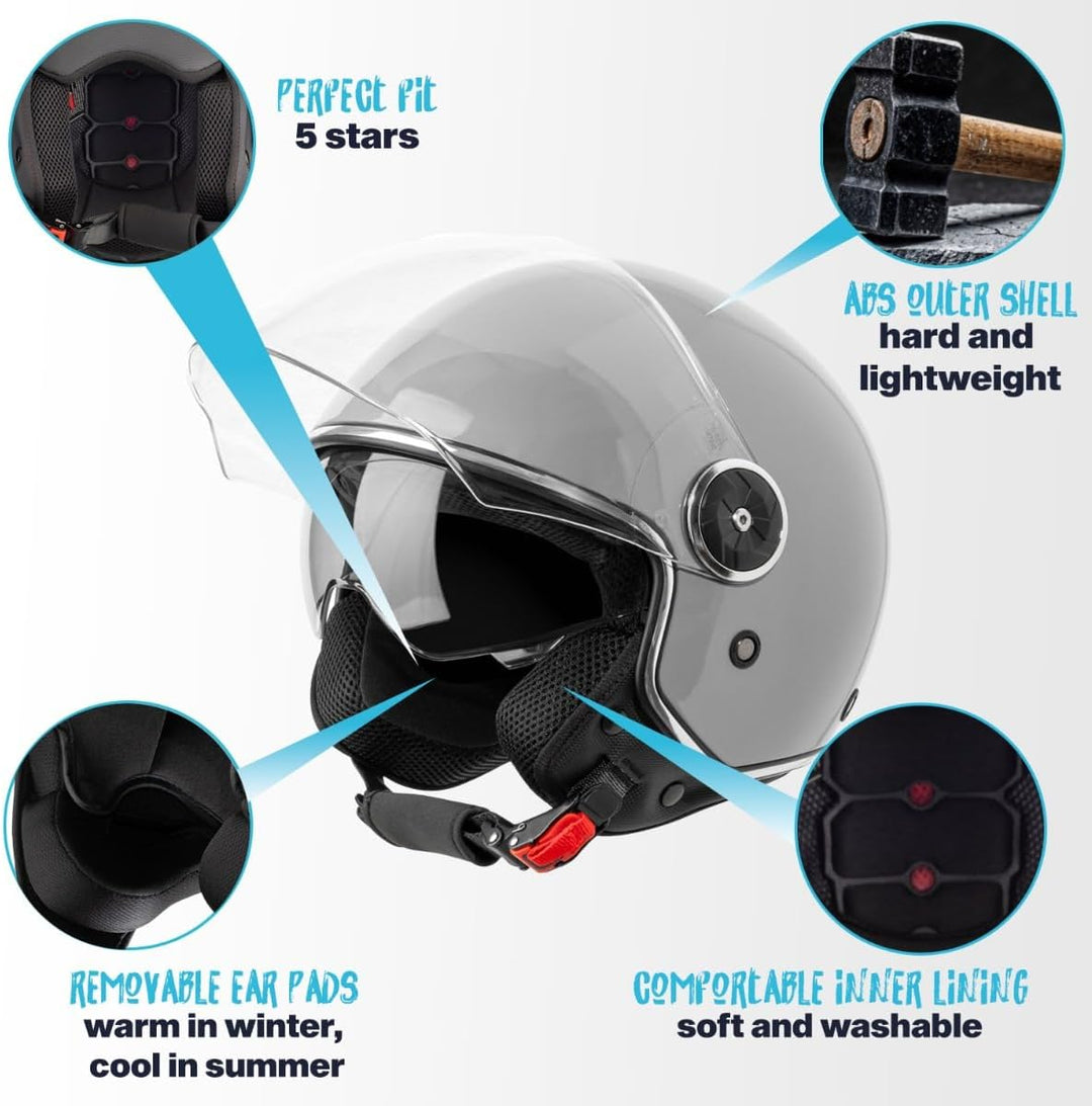 VINZ Tobia Jethelm mit Doppelvisier | Roller Helm mit Sonnenblende | In Gr. XS-XXL | ECE 22.06 Zerti
