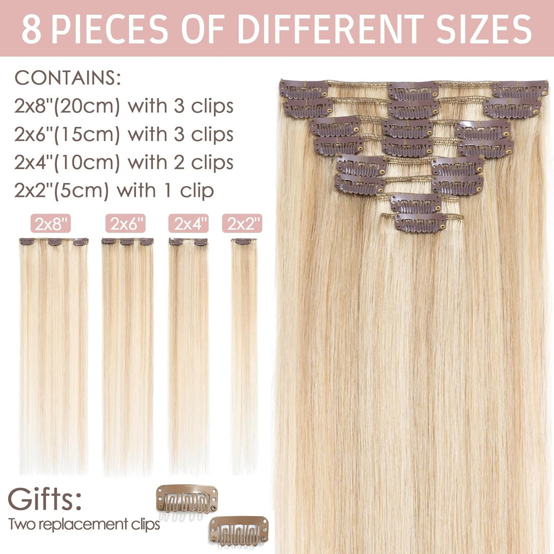 Silk-co Echthaar Clip In Extensions 8 Tressen 18 Clips 70g, Blonde Highlighted Hair Extensions, Remy