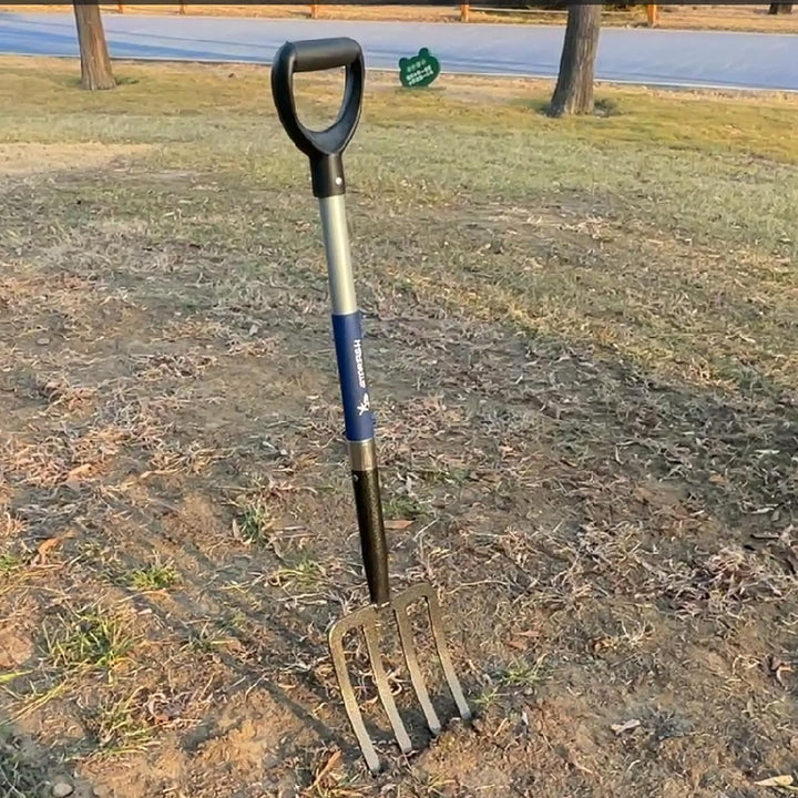 Mujocooker Grabgabel mit 4 Zinken, für Garten, Graben, Gabel, geschmiedeter Stahl, mit D-Grip-Griff,