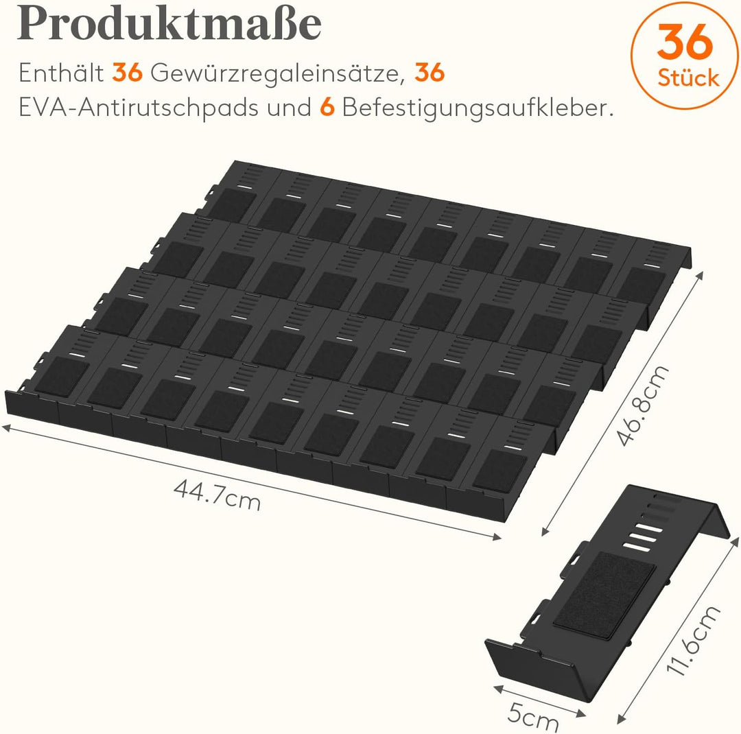 Lifewit Gewürzregal Schublade 36 Stück, Verstellbarer Gewürz Organizer für Alle Schubladen, Kombinie