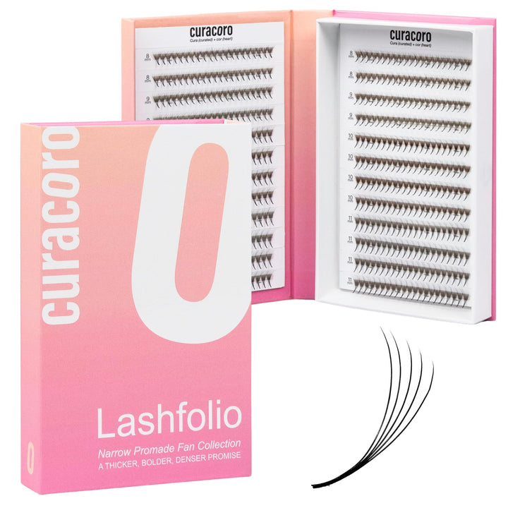 Curacoro LashFolio Schmale Promade Fächer, handgefertigte Volumenwimpern, 5D ~ 10D C CC D Curl, Dick