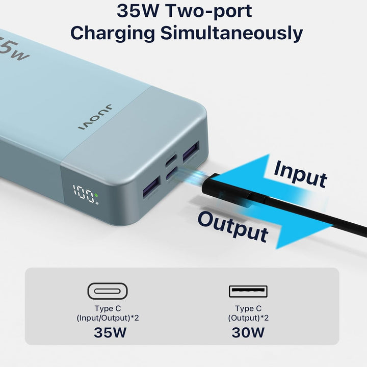 JUOVI J2651 Power Bank, 35W 20000mAh USB C In &amp; Out Power Bank, Akku-Pack mit QC3.0+PD3.0 35W High-S