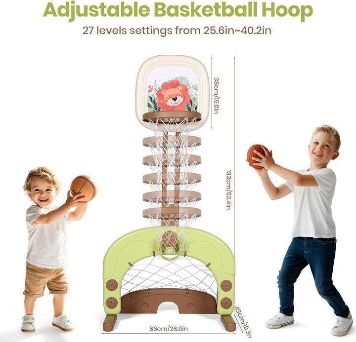 Hadwin Basketballkorb für Kinder, 3-in-1, verstellbar, Höhe: Korb, Fussballtor, Ringwerfer, Sportspi