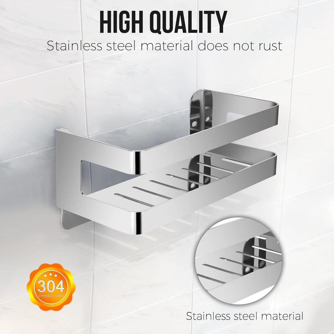 QL Duschregal,Badregale aus Edelstahl SUS304,Wand-Organizer für Bad und Küche,Duschkorb 20 cm,Chrom