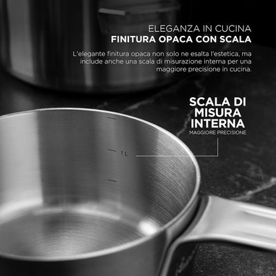 MasterPRO SIGMA - Cazo Sin Tapa 1.6L 16x8 cm Acero Inoxidable - Multi-capa - Mango Remachado de Fund