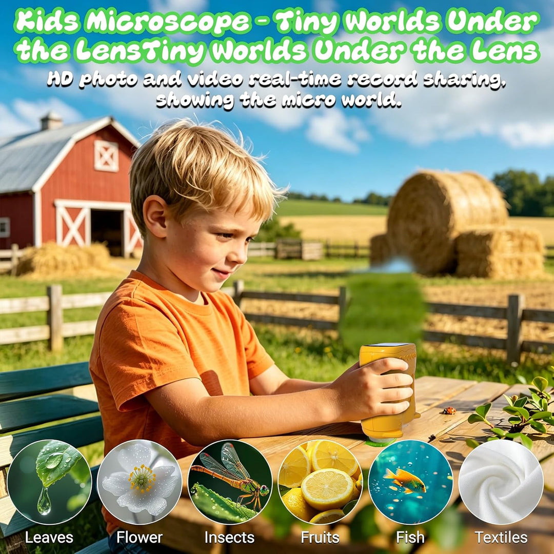 Mikroskop für Kinder, 1000X Tragbares Handmikroskop mit 2.4'' HD-Bildschirm, Digitales Edubini Tasch