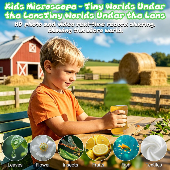 Mikroskop für Kinder, 1000X Tragbares Handmikroskop mit 2.4'' HD-Bildschirm, Digitales Edubini Tasch