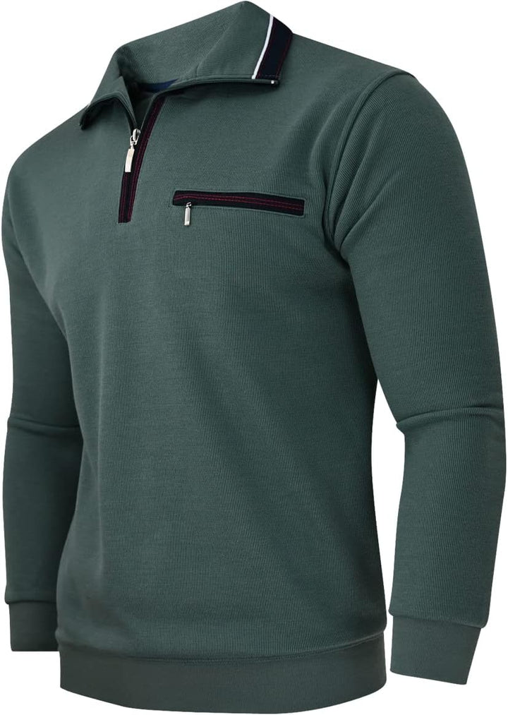 Soltice Herren Langarm Sweatshirt mit Brusttasche, Gestreifter Strickpullover mit Kragen, Meliert, W