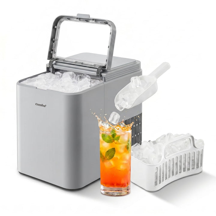 COMFEE' RCI12GY1EU(E) Eiswürfelmaschine, 8 Eiswürfel in 6 Min.,12 kg/24 Std.,1,3L Wassertank, Selbst