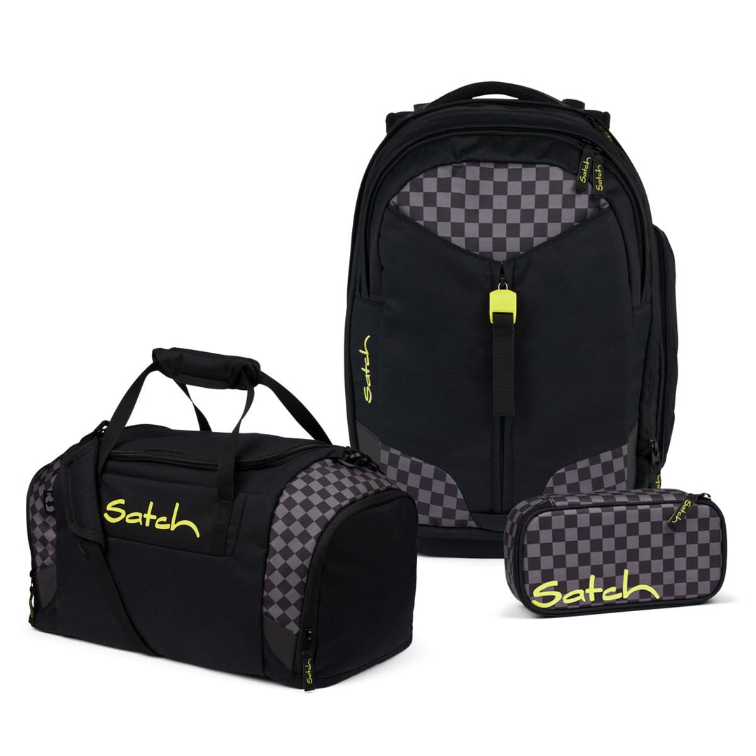Satch Match Schulrucksack Set 3tlg. (Dark Skate) inkl. Schlamperbox und Sporttasche, Dark Skate