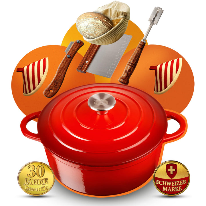 Brottopf 26 cm – Gusseisen Topf Brot Backen als Dutch Oven – Emaille Brotbacktopf &amp; Brotbackform – B