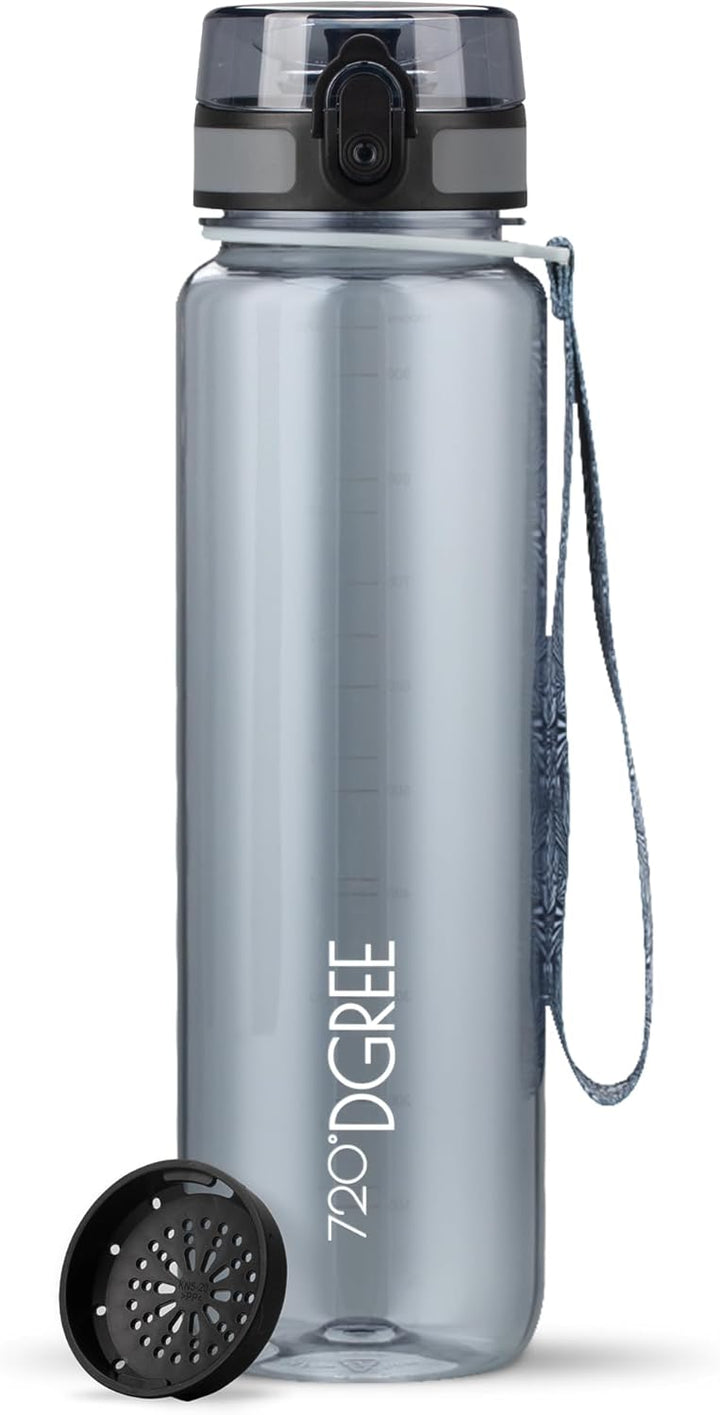 720°DGREE Trinkflasche 1l “uberBottle“ crystalClear +Sieb - BPA-Frei - Wasserflasche für Sport, Gym,