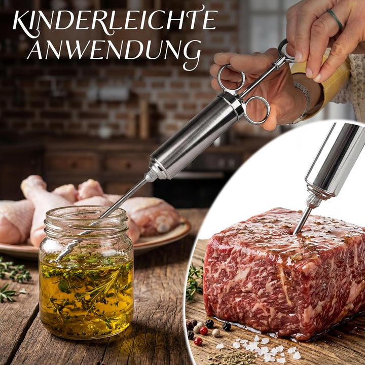 Edelstahl 4X Fleischspritze Marinierspritze Fleisch Spritze Marinadenspritze 60 ml Fassungsvermögen