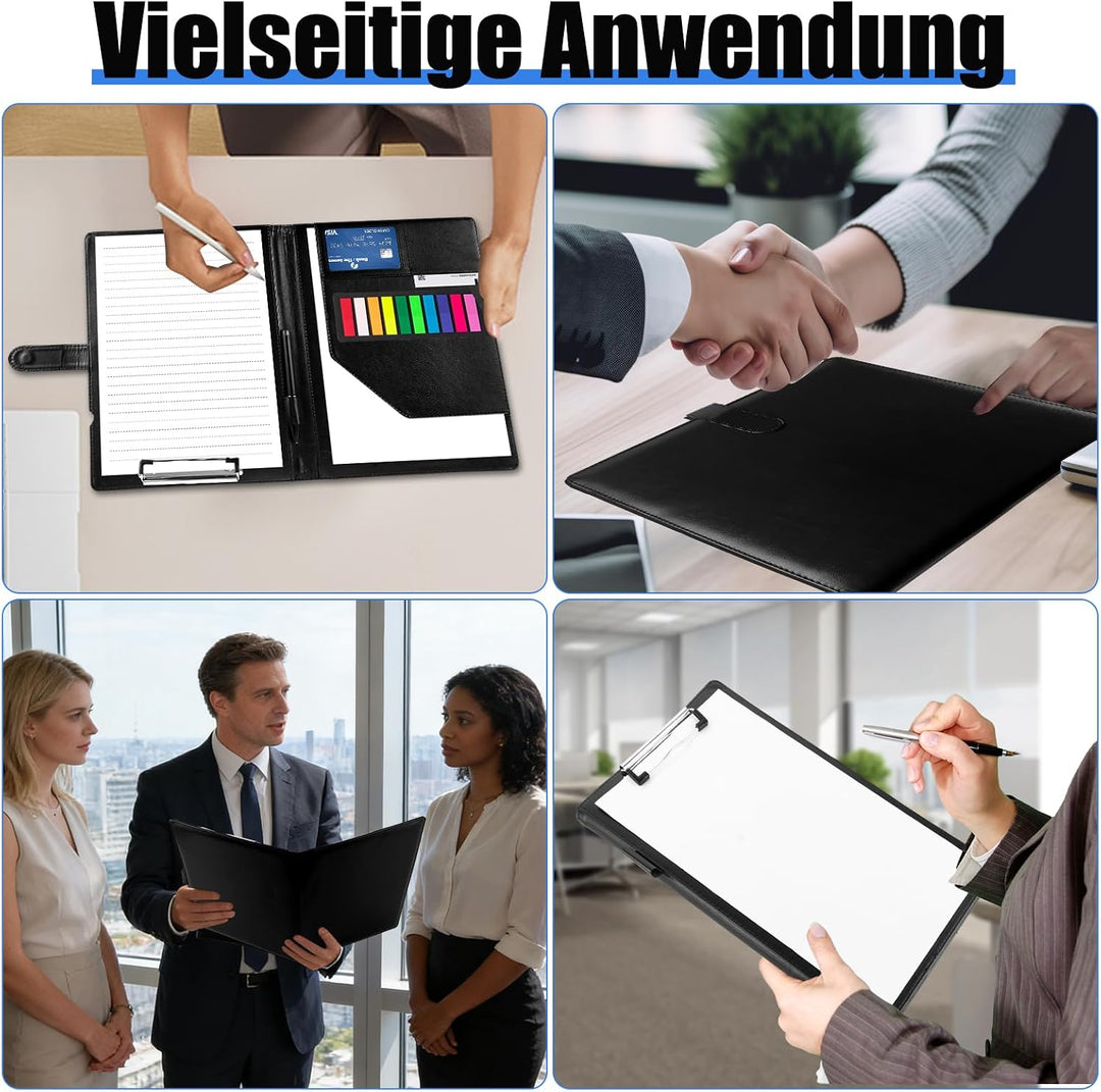 2 Stück Schreibbrett Klemmbrett A4 mit Deckel, 32x24.5cm Business Mappe, Schreibmappe A4 Leder, Schw