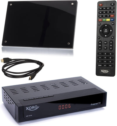 netshop 25 Set: Xoro HRT 8730 KIT DVB-T2 Receiver (6 Monate FREENET TV) + aktive DVBT-2 Antenne + HD