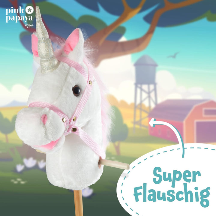 Pink Papaya Steckenpferd Einhorn, Mandy süsses Spielzeug Einhorn aus Plüsch mit Sound Funktion: Gewi