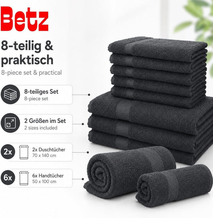 Betz 8-TLG. Handtuch-Set Palermo 100% Baumwolle 2 Duschtücher 6 Handtücher Farbe anthrazit, Anthrazi