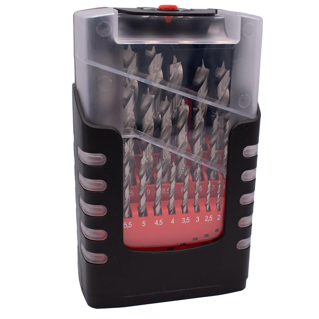 EQT HSS-G Holzbohrer Set 25-tlg 1-13mm in 0,5mm Schritten Holzspiralbohrer Set, Profi & Heimwerker S