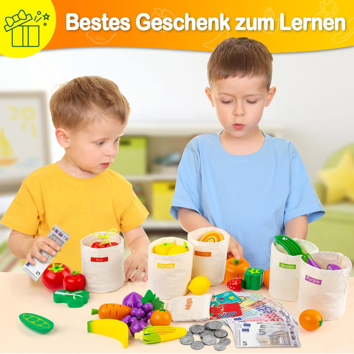 SEMKOTREE Kaufladen Zubehör Holz, Spiellebensmittel Kinderküche Zubehör, Kaufmannsladen Zubehör mit