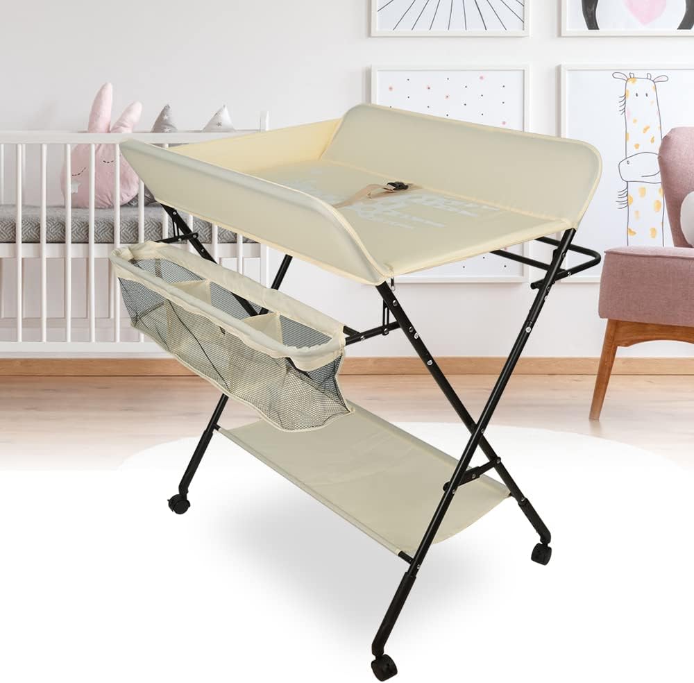 Kedia Baby Wickeltisch, Multifunktions-Wickelkommode, Babypflegetisch, Mobiler Wickeltisch mit Ablag