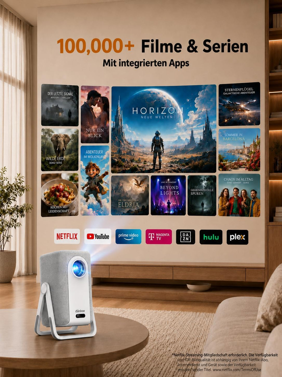 Beamer 4K mit Netflix, iSinbox 1200ANSI 4K Heimkino &amp; Outdoor kurzdistanz Beamer, Smart projektor mi