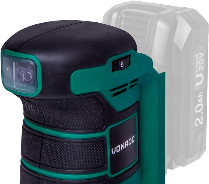 VONROC Exzenterschleifer – VPower 20V (Exkl. Akku & Charger) – Ø125mm -– Staubb. & 12x Schleifpapier