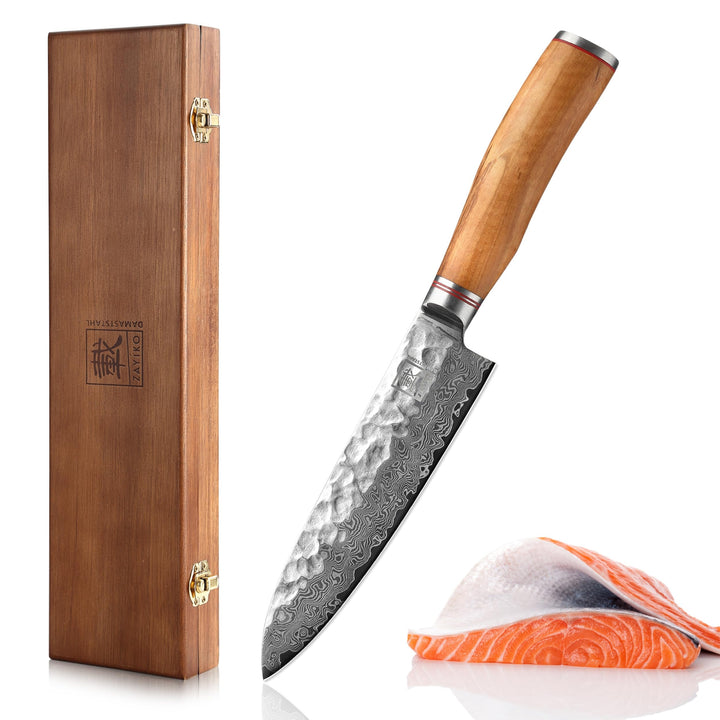 Zayiko Olive Damastmesser Santoku Messer 17,50cm Klinge extrem scharf aus 67 Lagen I Damast Küchenme