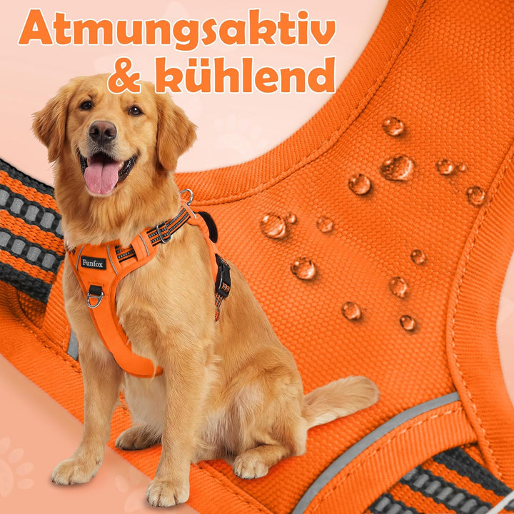 Funfox Hundegeschirr für Grosse Hunde No Pull Geschirr Einstellbar Anti Zug Sicherheitsgeschirr Hund