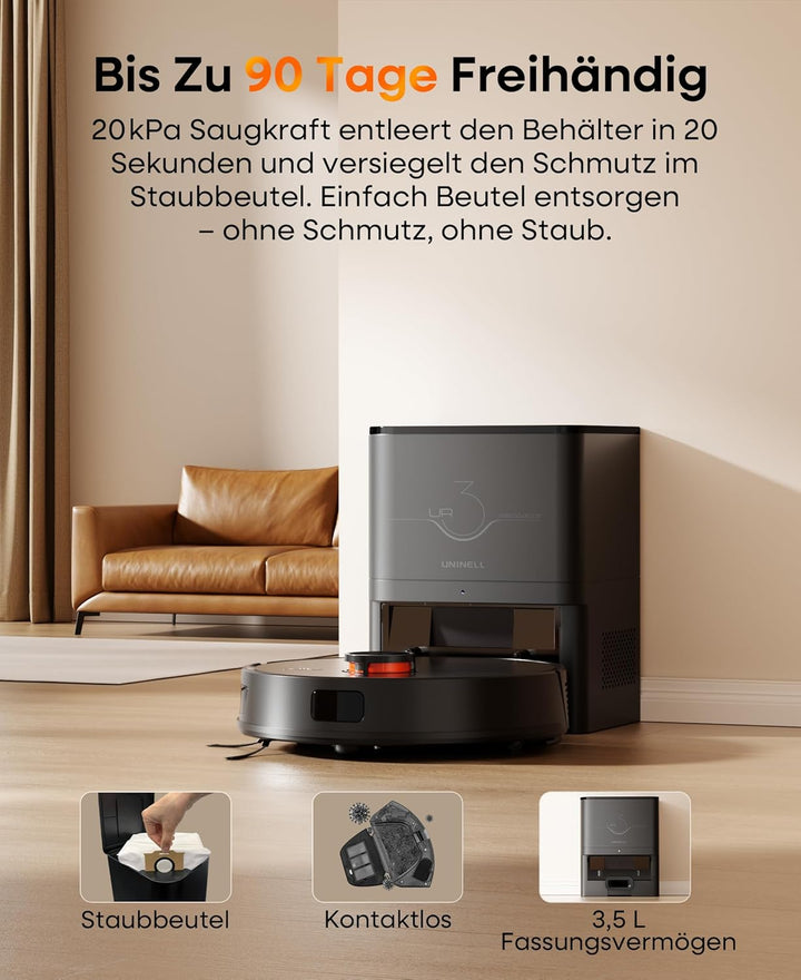 Saugroboter mit Wischfunktion 8000Pa, 200Min Laufzeit Staubsauger Roboter mit Absaugstation 3.5L,LiD