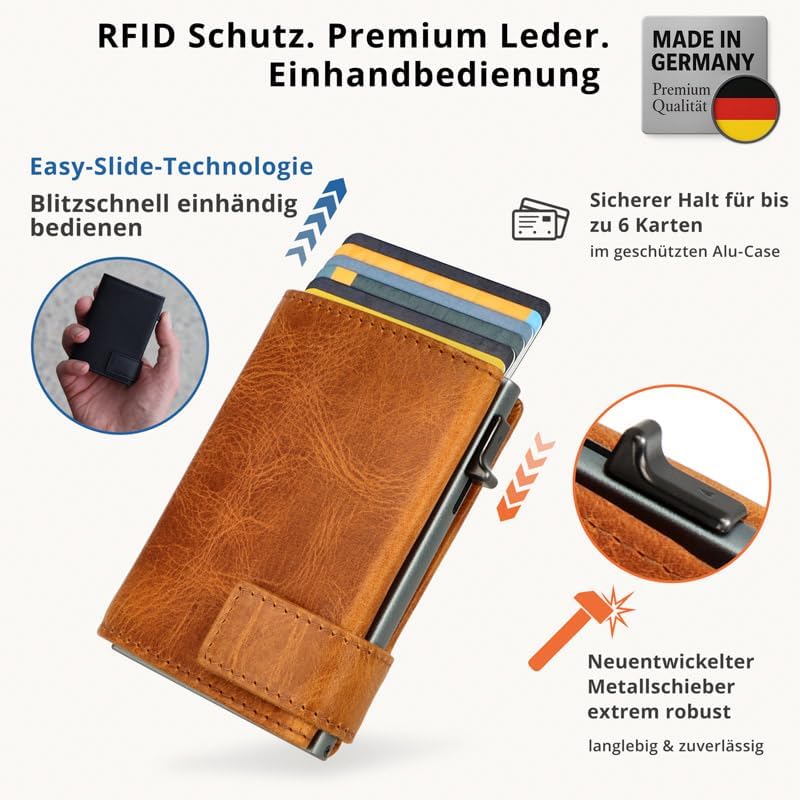 SecWal Kartenetui mit Münzfach Druckknopf inkl. Geschenkbox - Made in Germany - Echtleder Mini Geldb