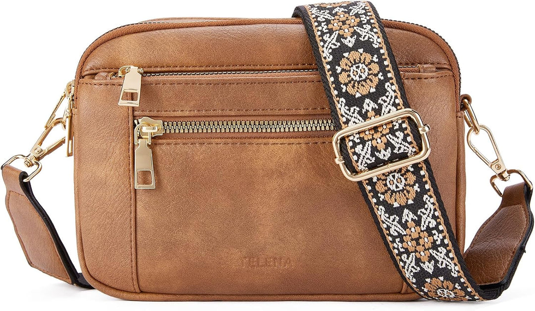 Telena Damen Crossbody Bag mit verstellbarem Farbigem Riemen, Damen Umhängetasche aus PU Leder, Schu