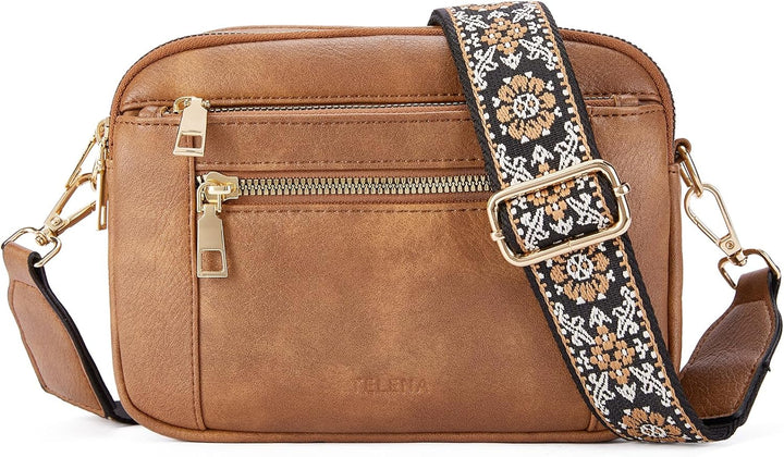 Telena Damen Crossbody Bag mit verstellbarem Farbigem Riemen, Damen Umhängetasche aus PU Leder, Schu