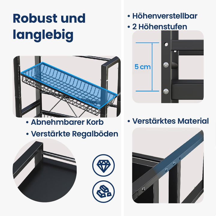 Heikoeco® Rollwagen Metall mit 4 Ebene, Multifunktionaler Servierwagen mit Plattform und Körben auf