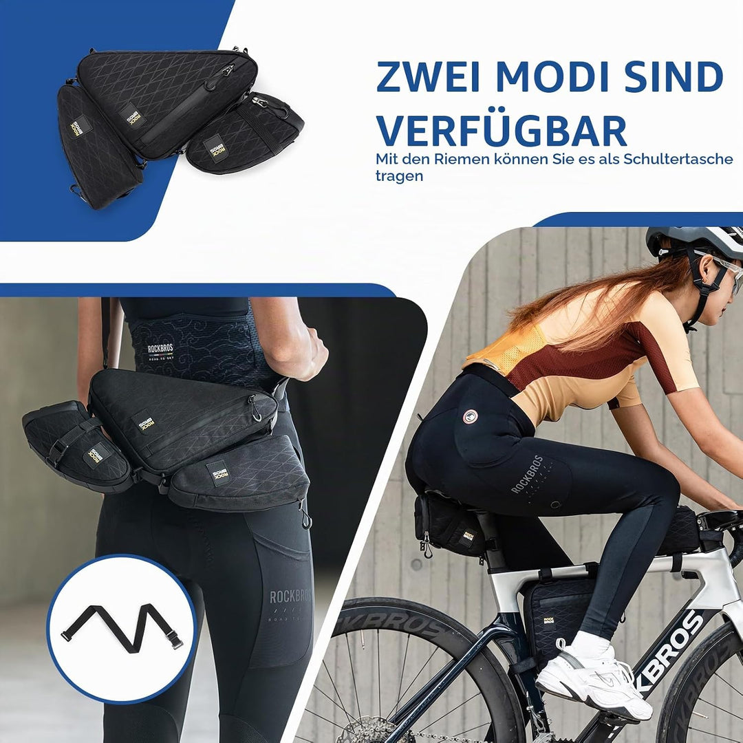 ROCKBROS Fahrradtasche Set Rahmentasche*2 + Satteltasche*1 Abnehmbare Tragbare ca. 1,2L 3 in 1 Umhän