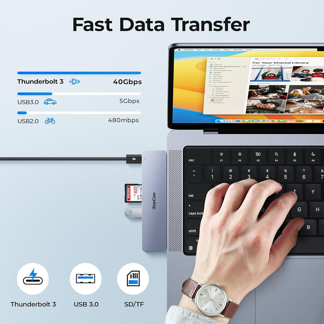 RayCue USB-C Hub HDMI für MacBook Pro/Air M1/M2 (2021-2023) – 4K HDMI Adapter, 3X USB-A 3.0, Thunder