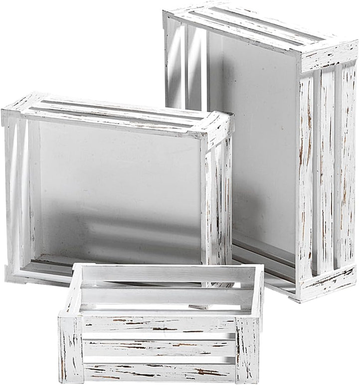 Deco Woerner Holzkisten-Satz antik 3teilig weiss aus starkem Holz im Vintagelook 28, 34, 40 cm