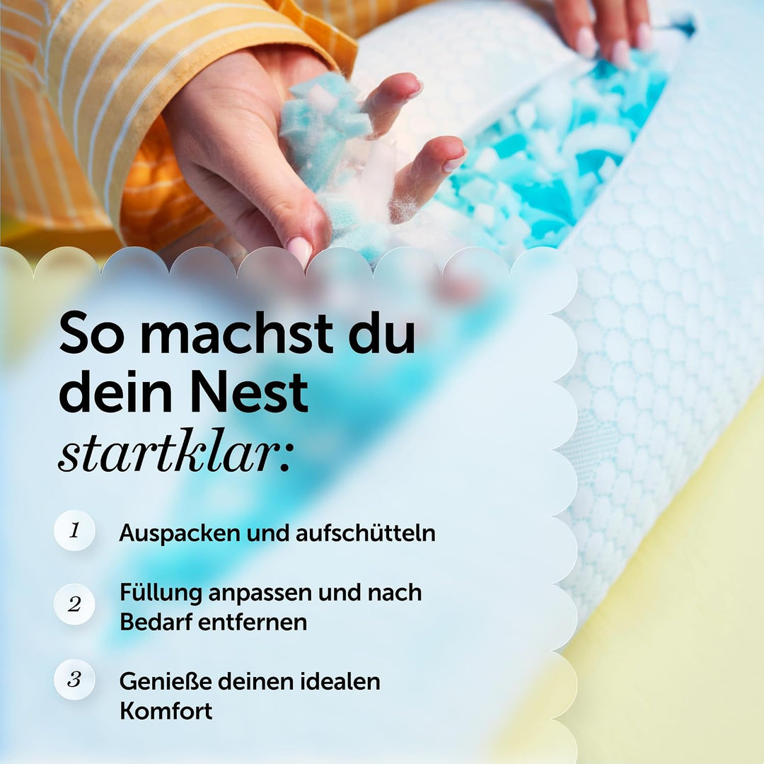 Cloudpillo Nest Körperkissen 150x24 cm - Memory-Foam-Kissen für Seitenschläfer, Schwangerschaft und