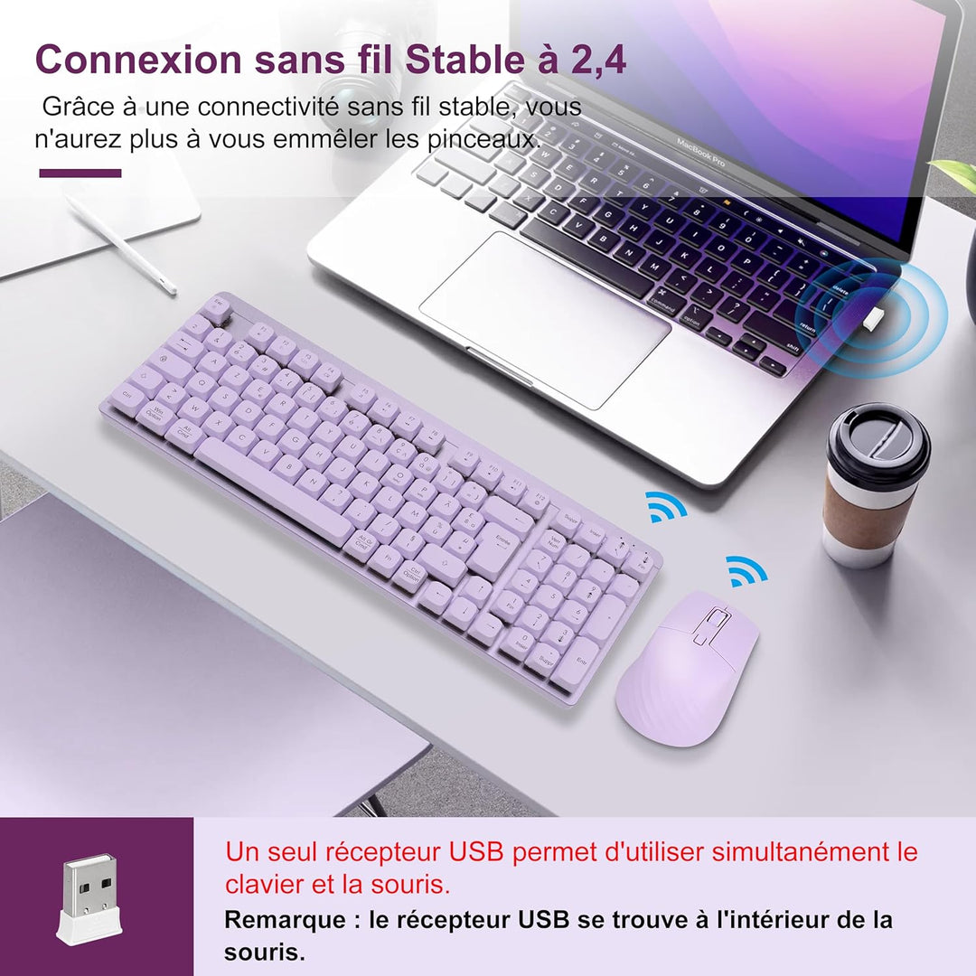 LeadsaiL Mechanische Tastatur, kabellos, FA98 Low Profile, Tastatur und Maus mit rotem Schalter, fra
