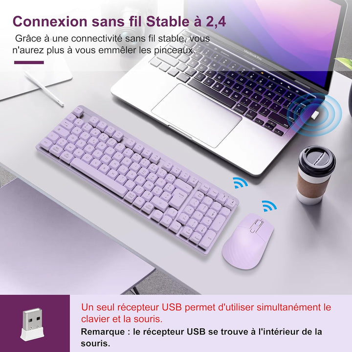 LeadsaiL Mechanische Tastatur, kabellos, FA98 Low Profile, Tastatur und Maus mit rotem Schalter, fra