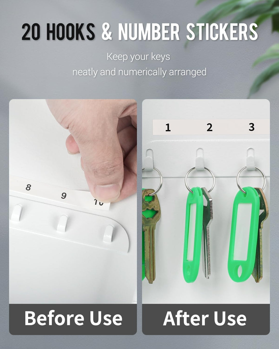 Uniclife Schlüsselschrank mit 20 Positionen, mit Schlüsselschloss, Wandmontage, weiss, Sicherheits-A
